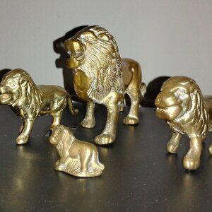 Vintage Solid Brass Lion Figurines Collection